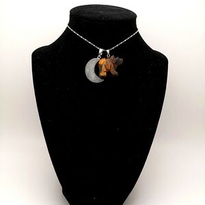 Nature Bear Moon Charm Necklace on Adjustable Chain